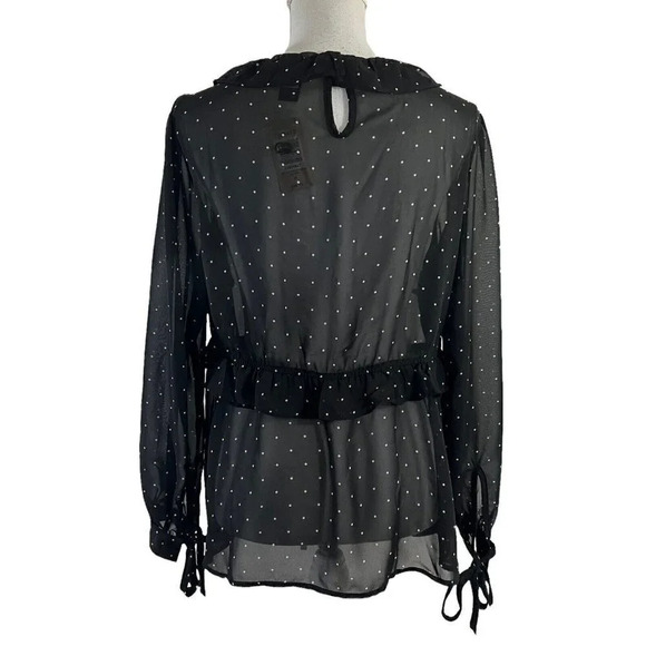 Torrid Sheer Black and White Ruffled Polka Dot Blouse NWT $44.90 Size 00 - Picture 3 of 9